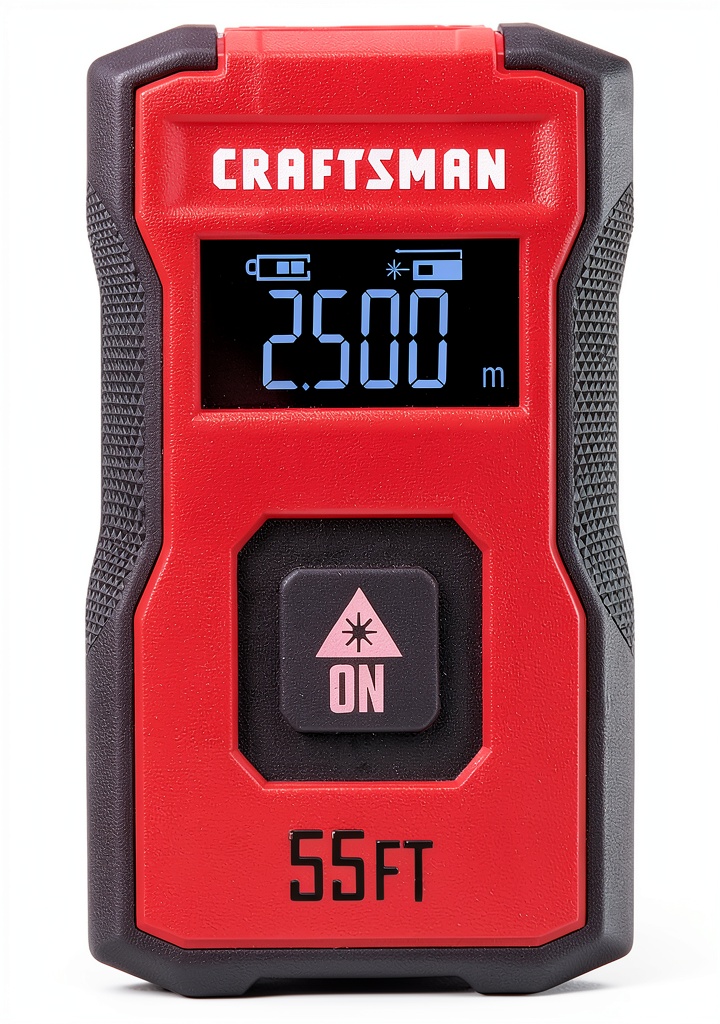 CRAFTSMAN Laser Distance Measurer displaying measurement on LCD screen