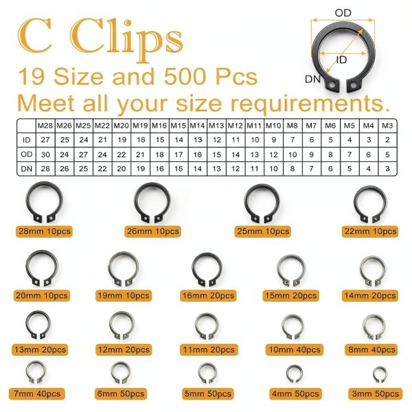 Cheng Gu Retaining Rings Carbon Steel C E Clips Assortment-2