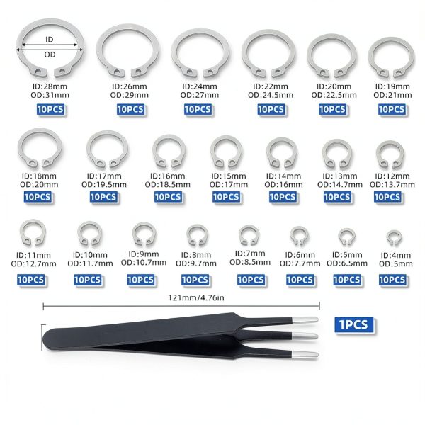 Glarks Stainless Steel C Clip Retaining Rings Assortment Set-1