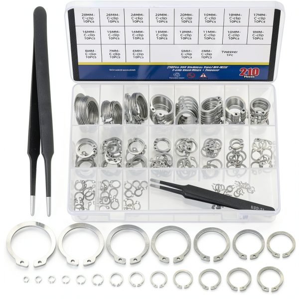 Glarks Stainless Steel C Clip Retaining Rings Assortment Set-0