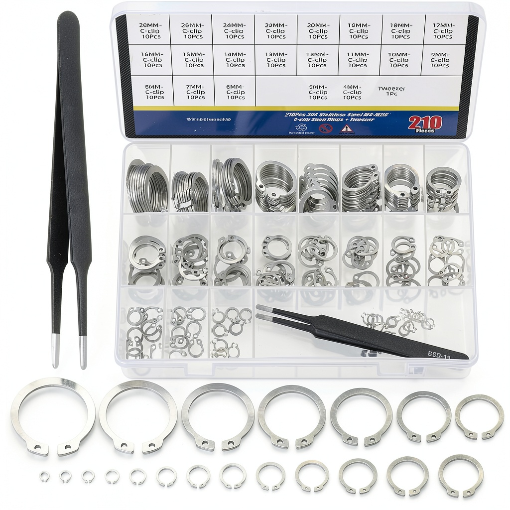 Glarks C-clip retaining rings assortment set with tweezers