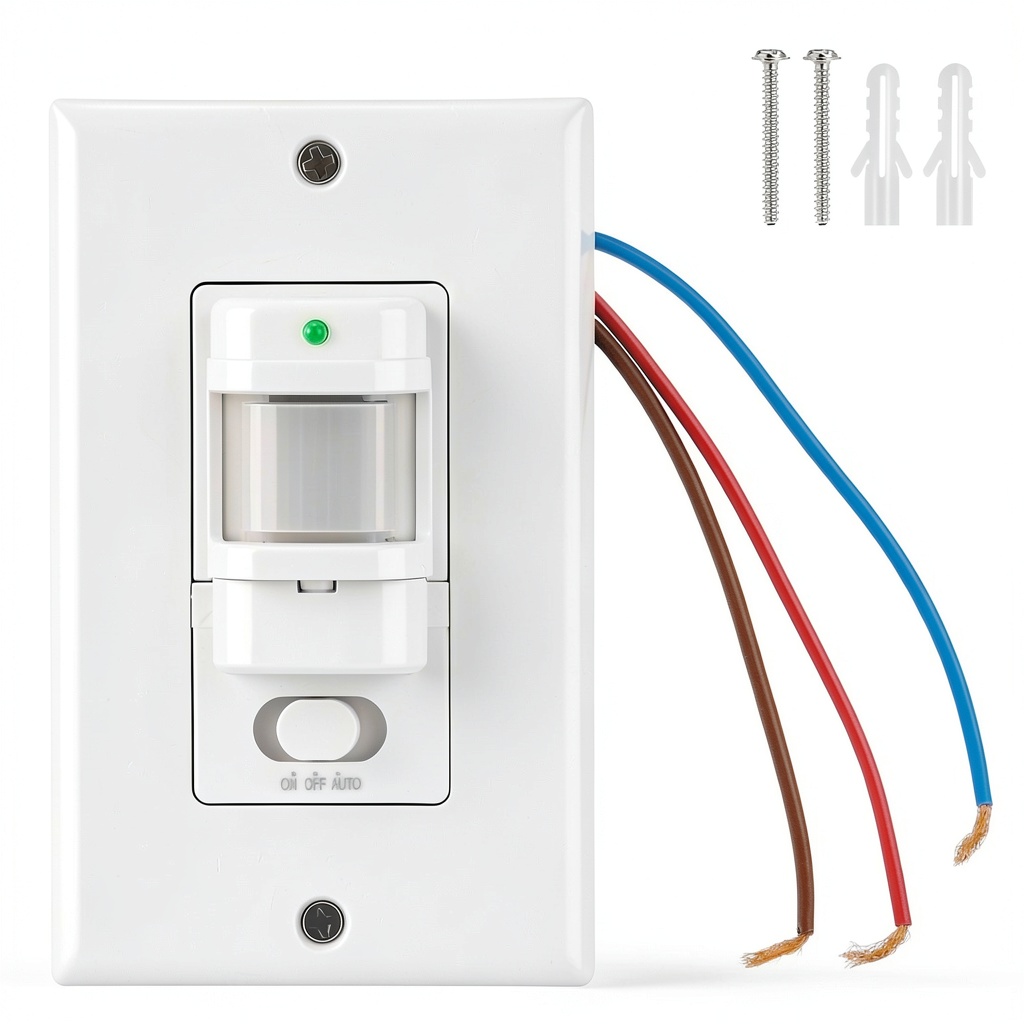 Motion sensor switch installed in a modern hallway