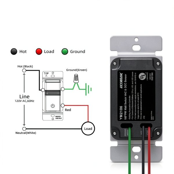 ECOELER Motion Sensor Light Switch White YM2106-WH Wall Mount 30ft-5